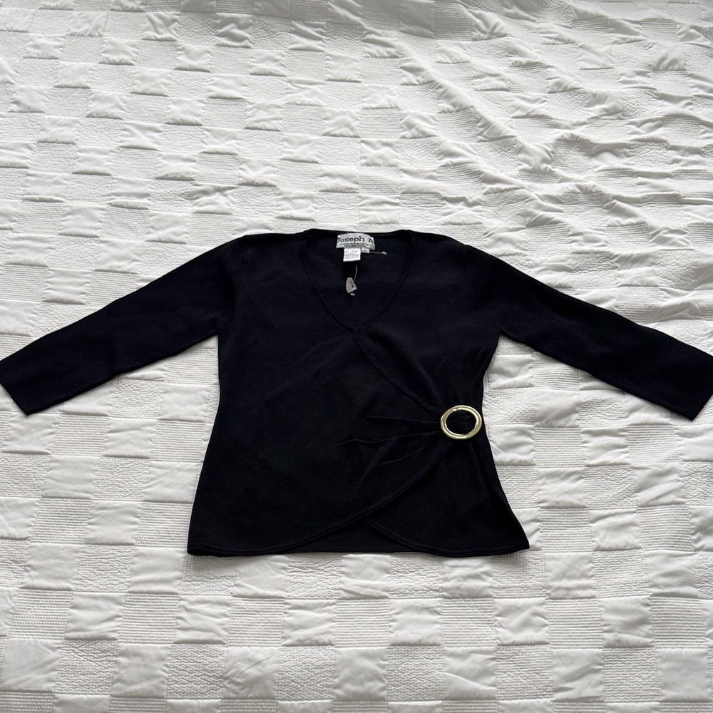 Joseph A Black Wrap Blouse with Ring Detail